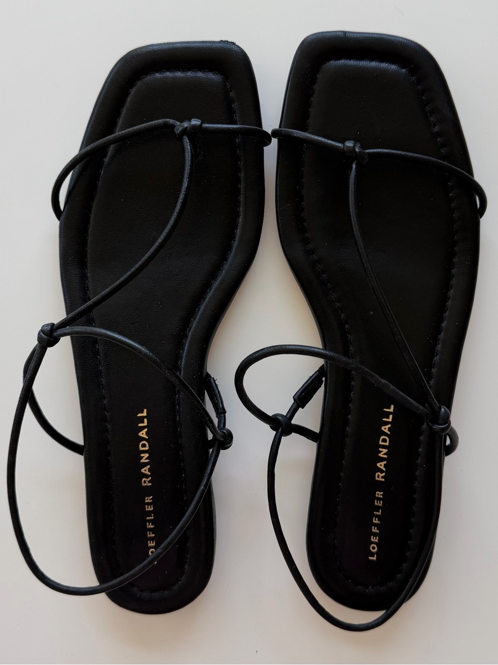 Loeffler Randall Elanor - Black Strappy Leather Square-Toe Flat Sandals